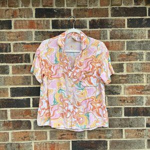 Self Esteem Multi-Color Swirly Short-Sleeved Button Up